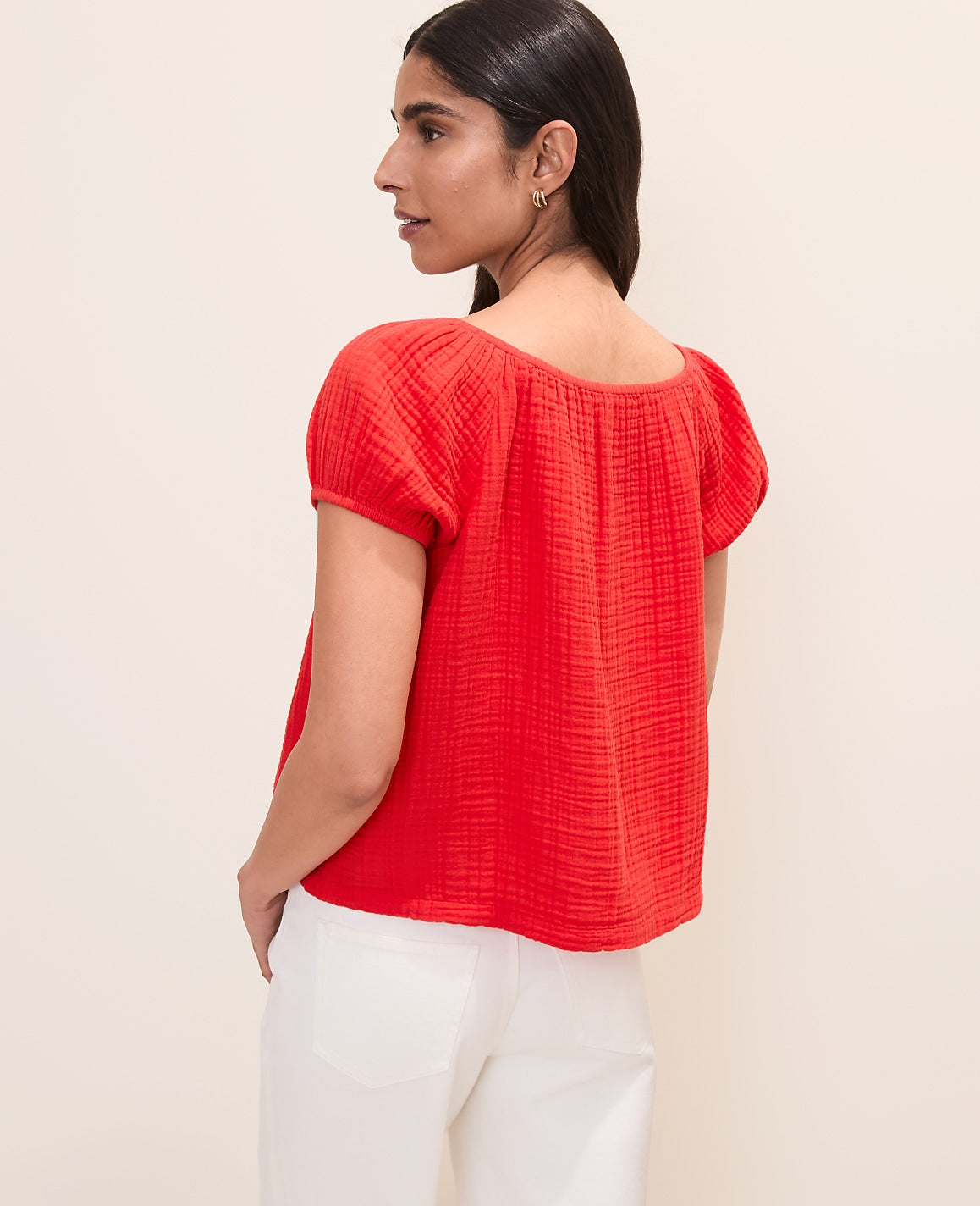 Gathered Tie Neck Top | Vinci Leather