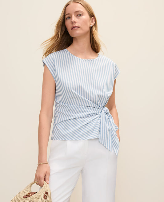 Striped Tie Waist Tee | Vinci Leather