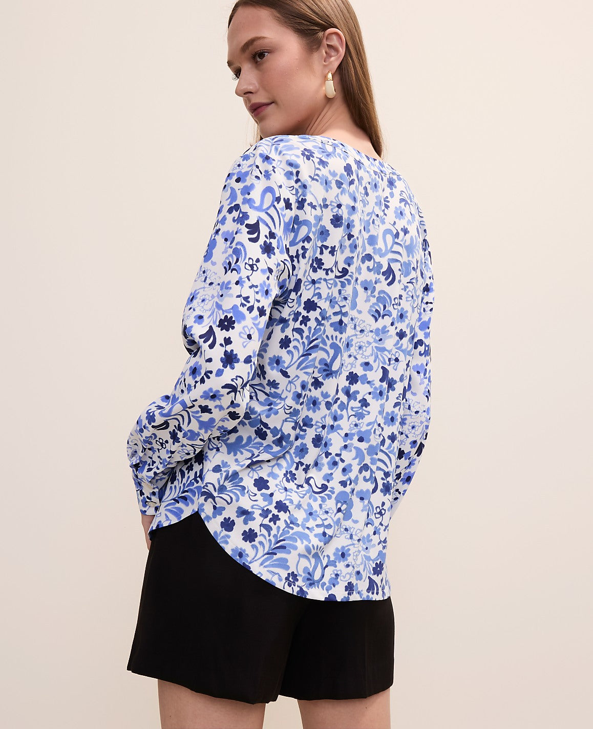 Paisley Mixed Media Pleat Front Top | Vinci Leather