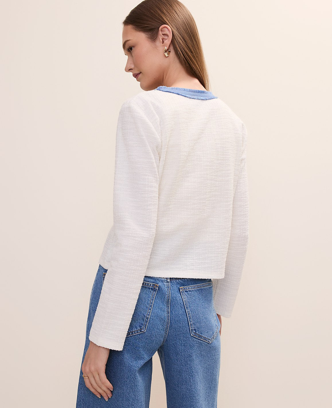 Fringe Trim Cropped Tweed Jacket | Vinci Leather