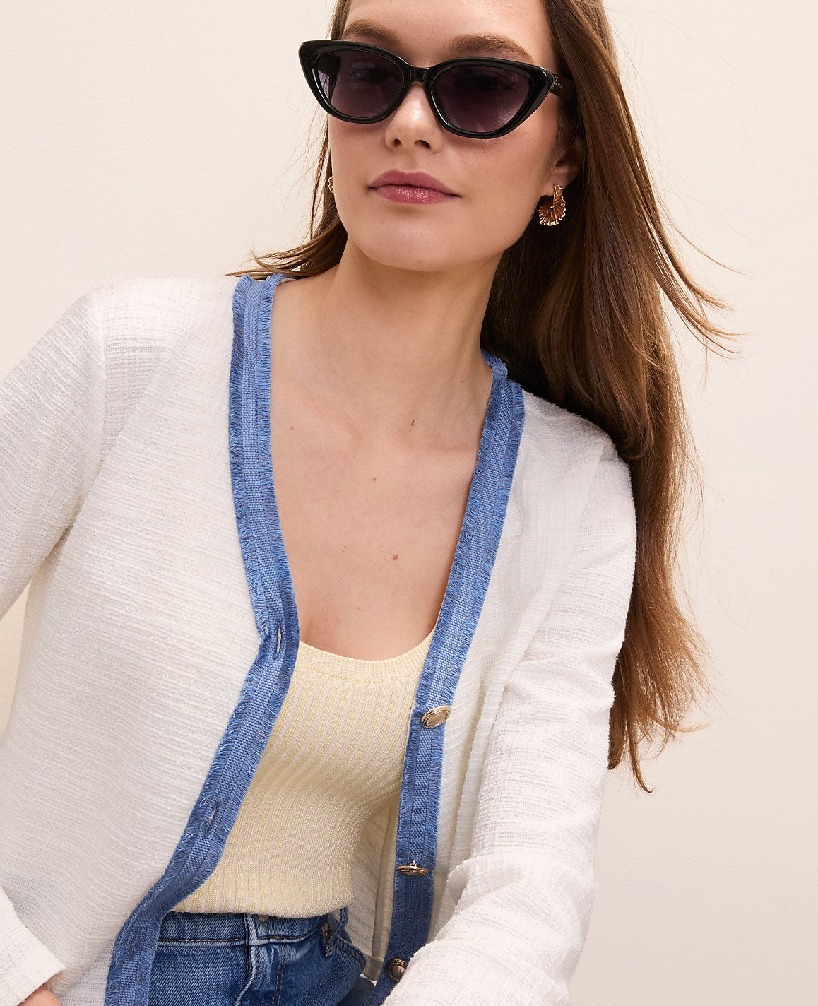 Fringe Trim Cropped Tweed Jacket | Vinci Leather