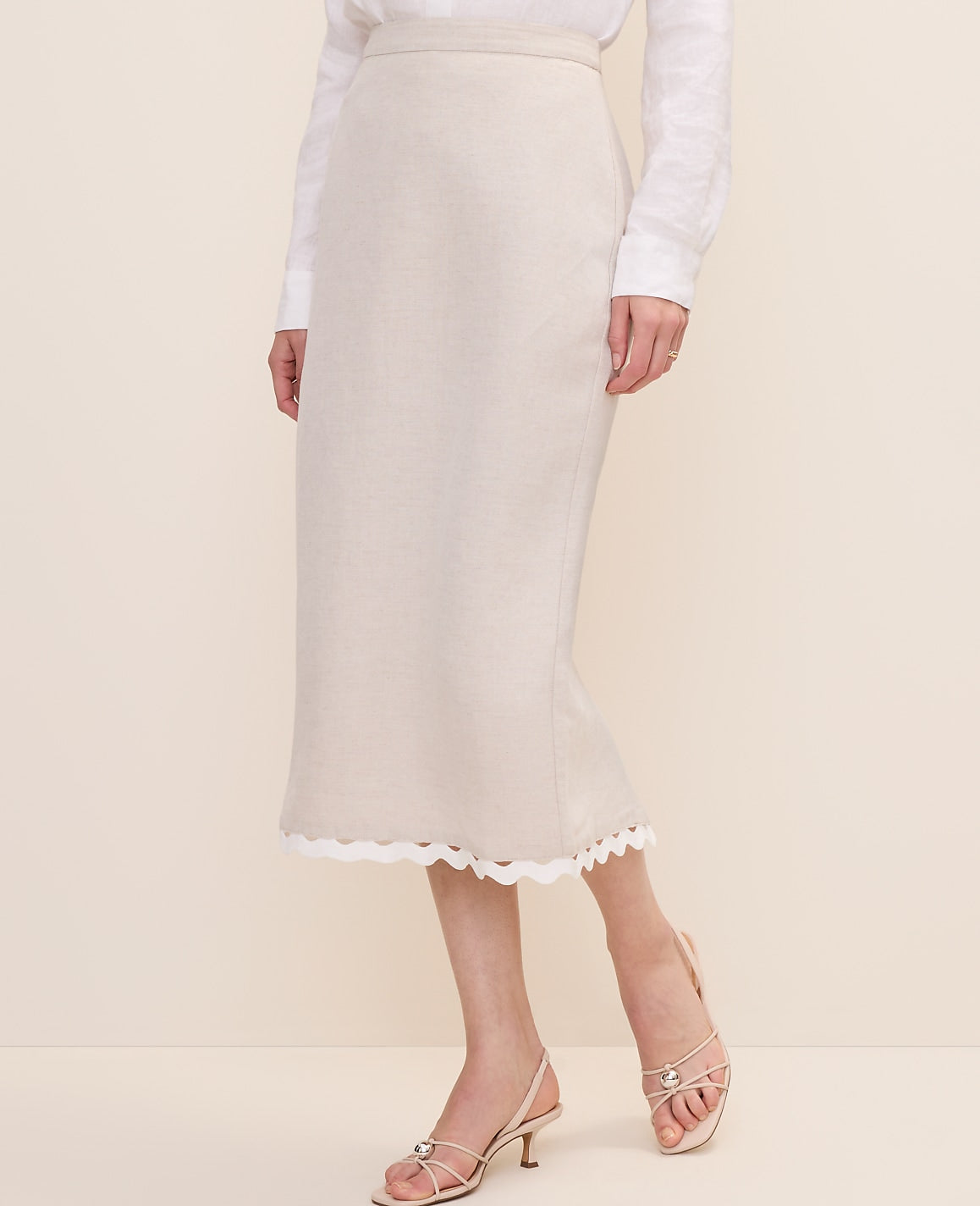 Ric Rac Midi Skirt in Linen Blend | Vinci Leather