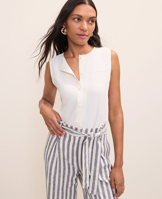 Mixed Media Button Down Top | Vinci Leather