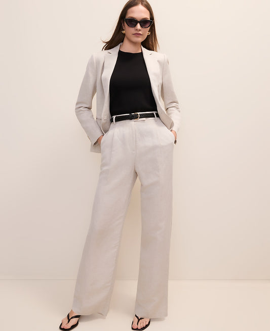 The Pleated Straight Pant in Linen Blend | Vinci Leather