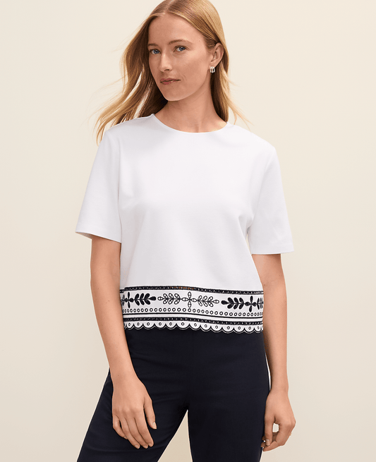 Embroidered Crew Neck Top | Vinci Leather