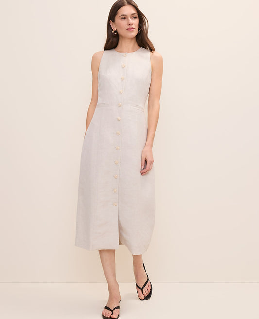 Button Midi Dress in Linen Blend | Vinci Leather