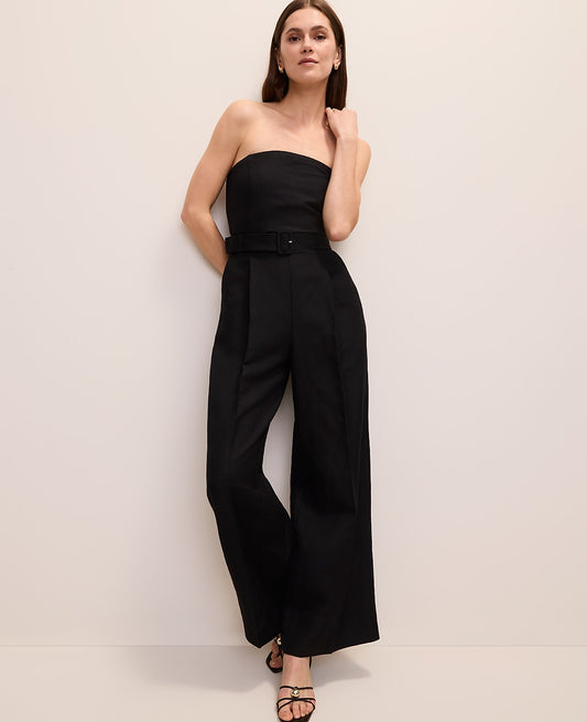 Belted Strapless Jumpsuit in Linen Blend | Vinci Leather
