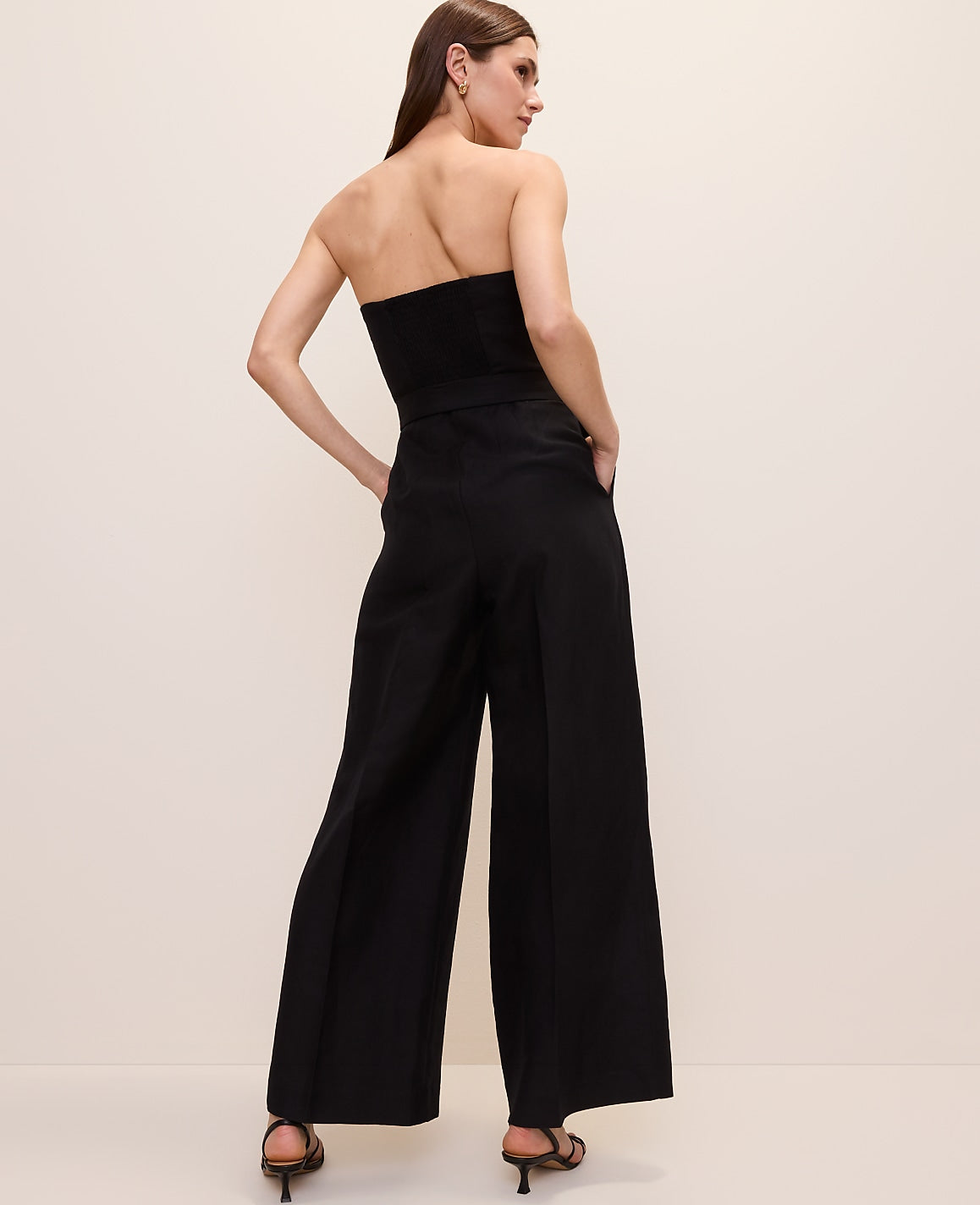 Belted Strapless Jumpsuit in Linen Blend | Vinci Leather