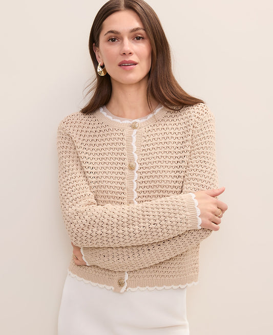 Scalloped Trim Cardigan | Vinci Leather