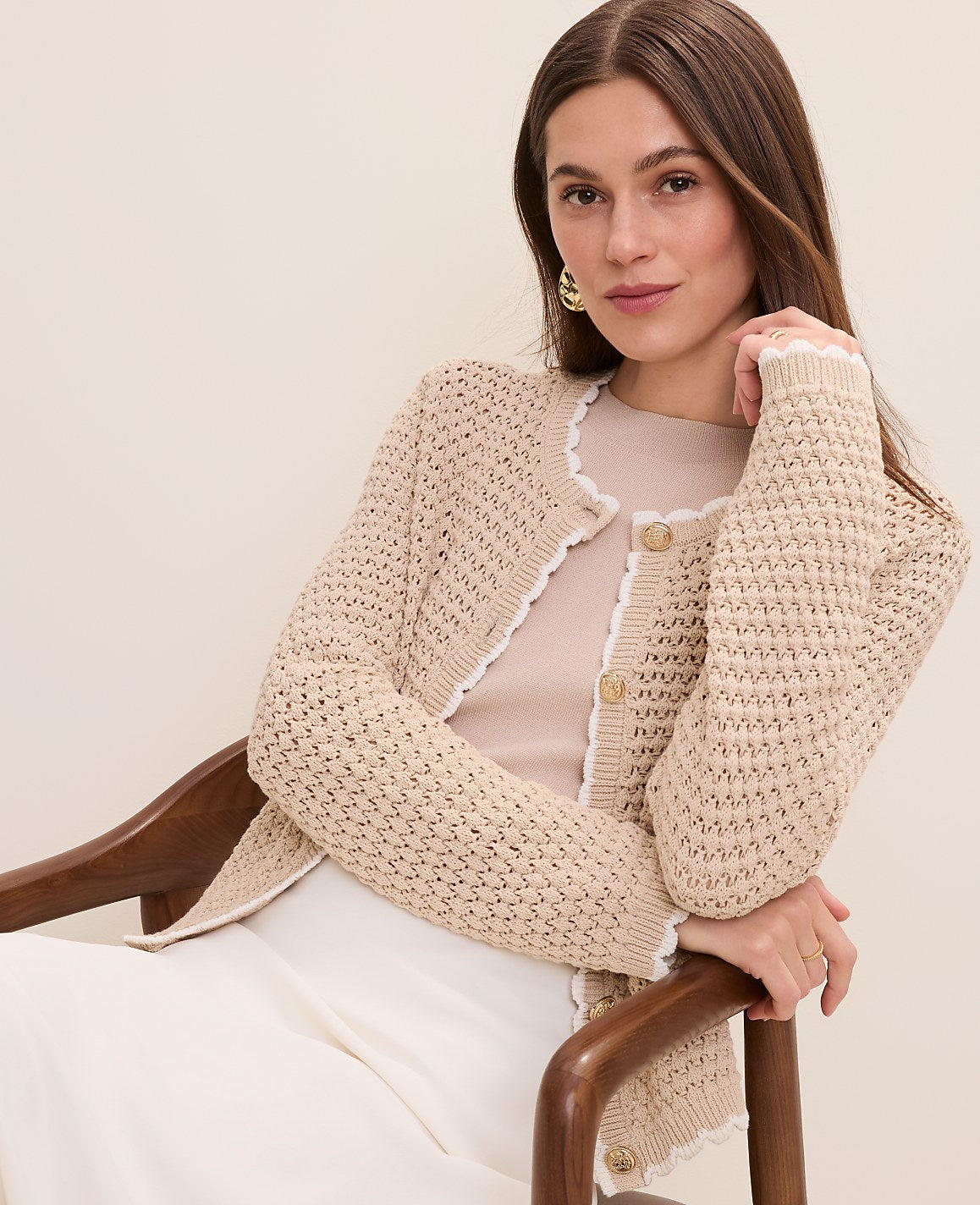 Scalloped Trim Cardigan | Vinci Leather