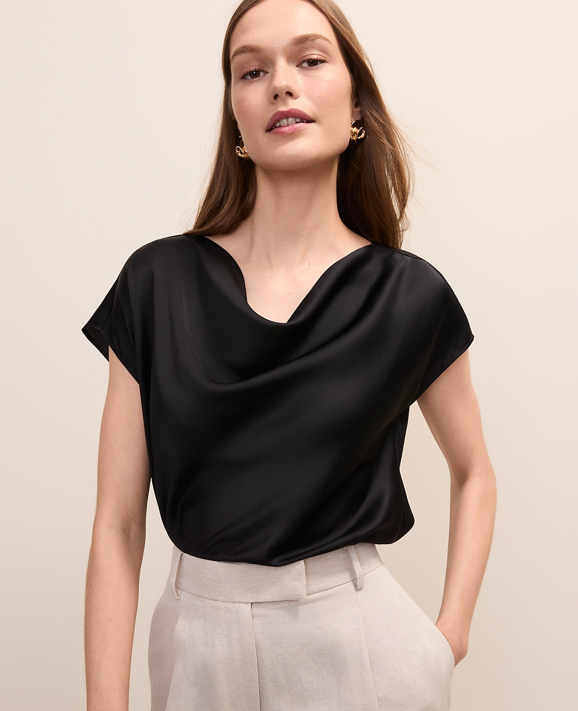 Satin Cowl Neck Top | Vinci Leather
