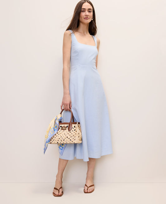 Flare Midi Dress in Linen Blend | Vinci Leather