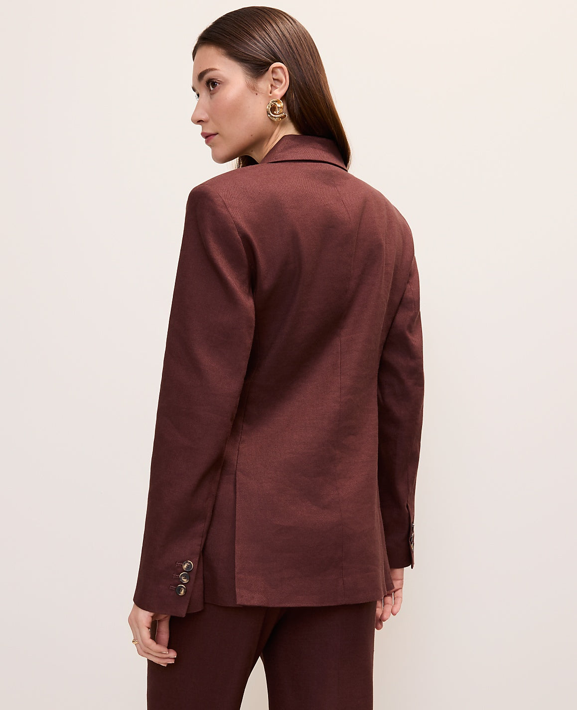 The Fitted Long Double Breasted Blazer in Linen Blend | Vinci Leather