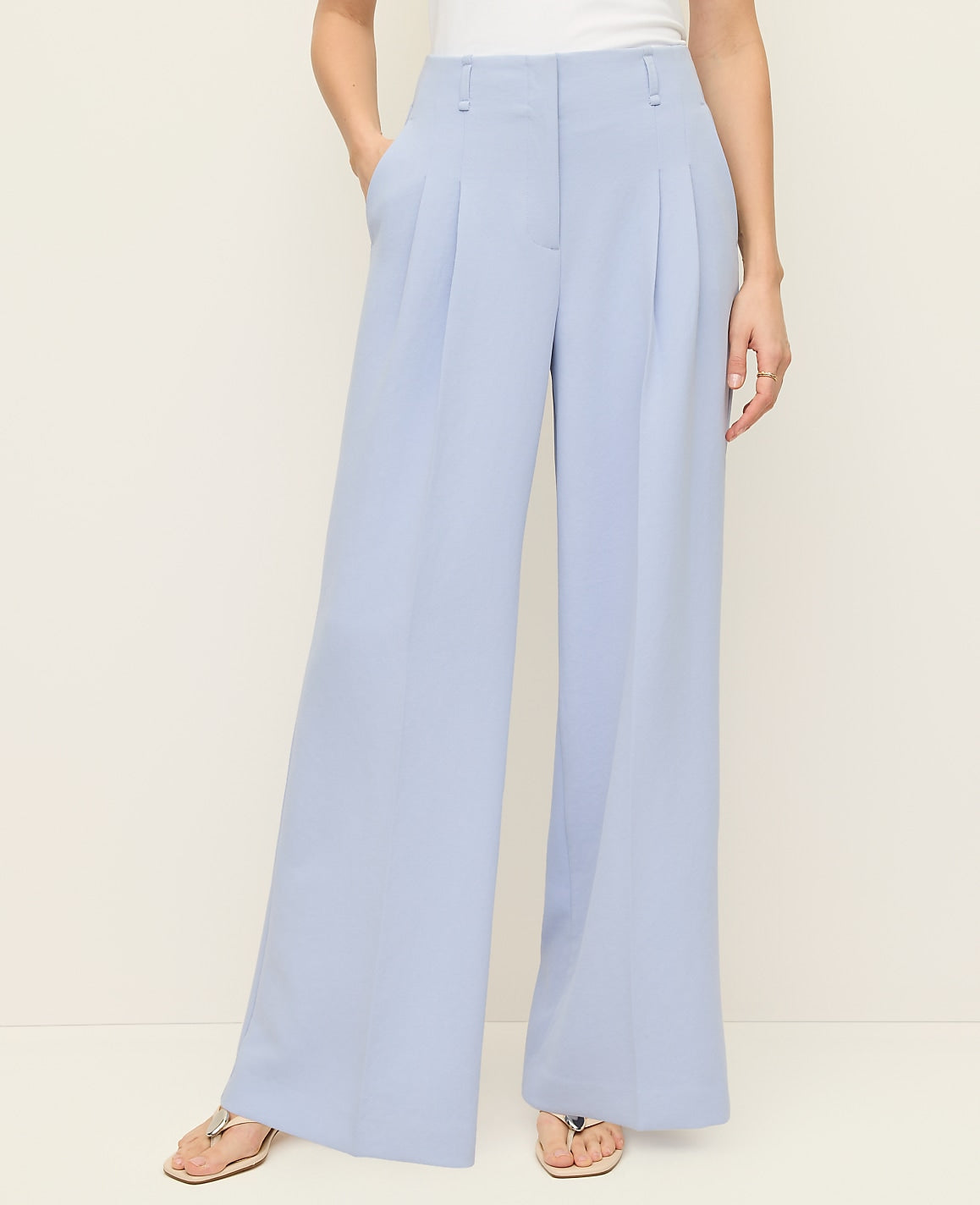 The Pleated Wide-Leg Pant in Textured Crepe | Vinci Leather