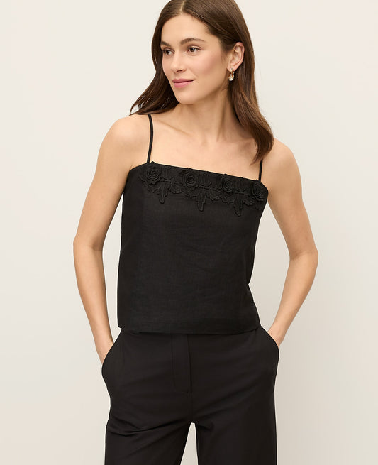 Floral Appliqué Linen Blend Tank Top | Vinci Leather