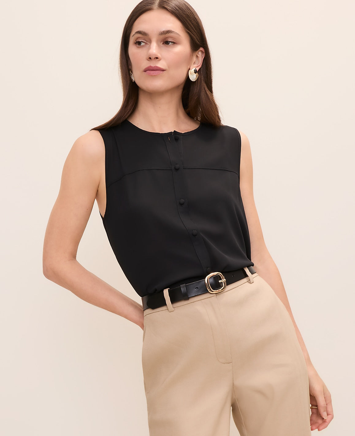 Mixed Media Button Down Top | Vinci Leather