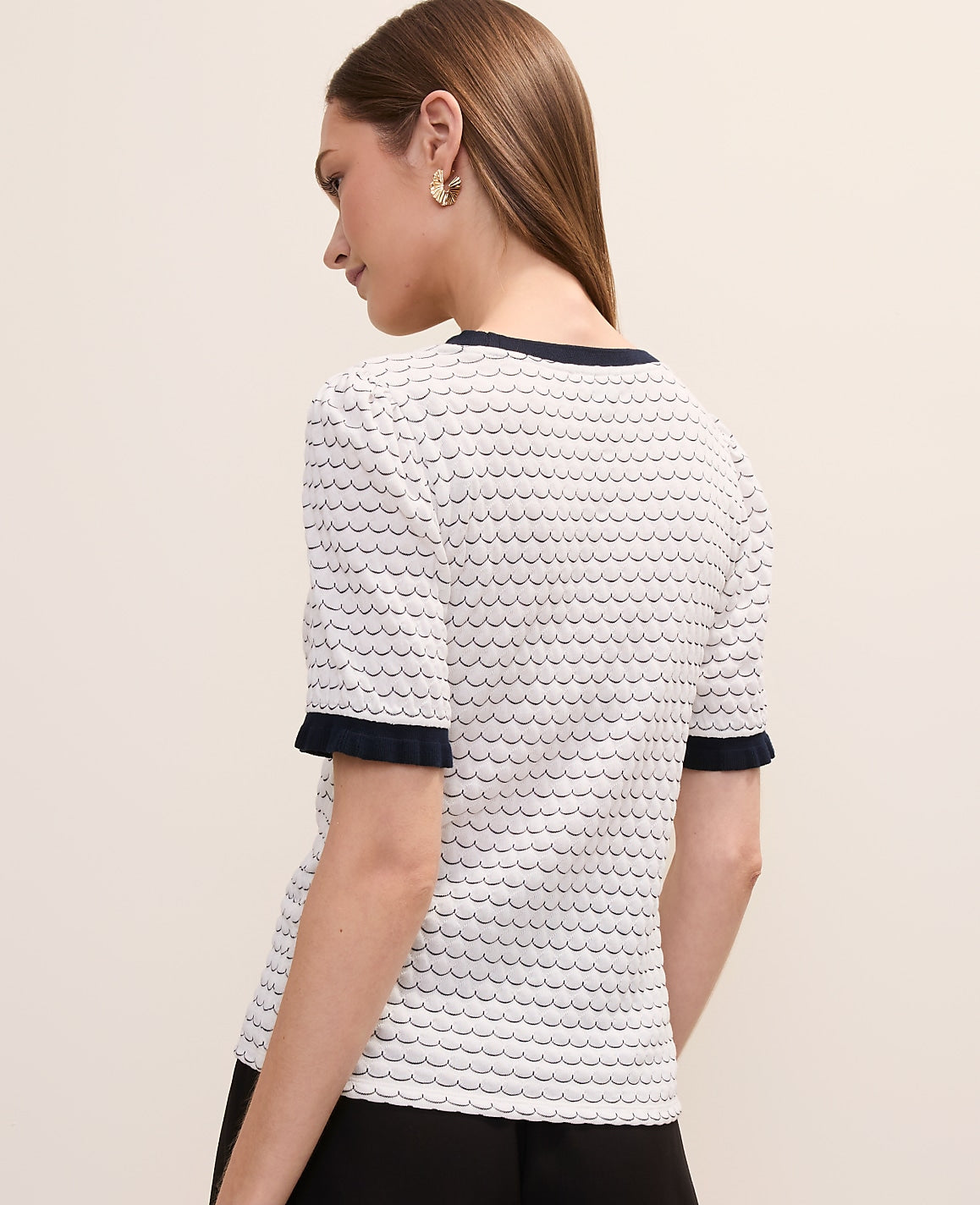 Scalloped Ruffle Trim Top | Vinci Leather