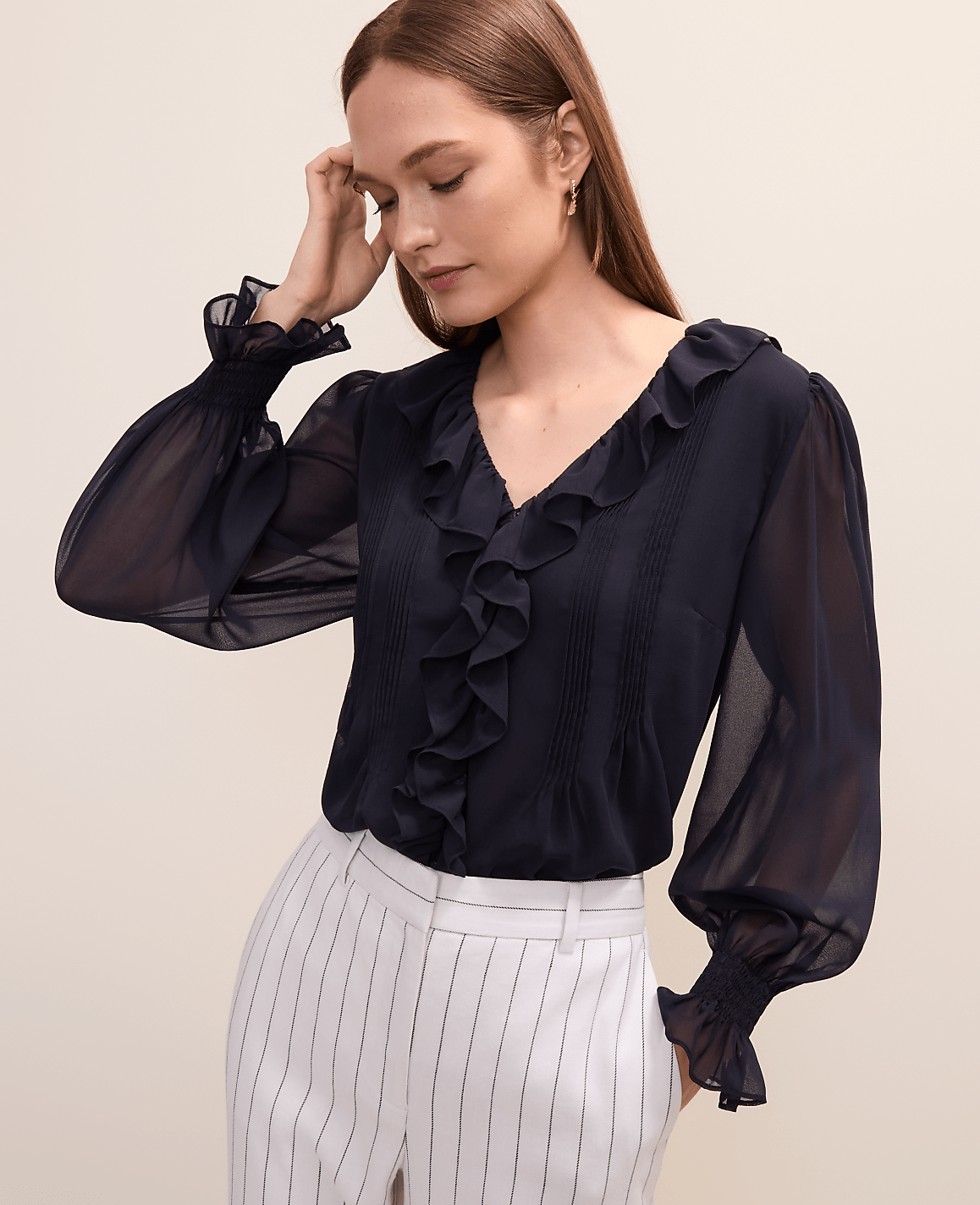 Ruffle Trim Blouse | Vinci Leather