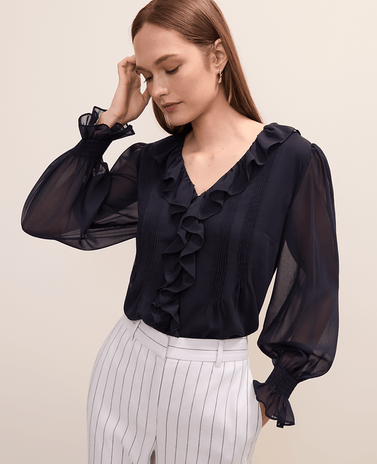 Ruffle Trim Blouse | Vinci Leather