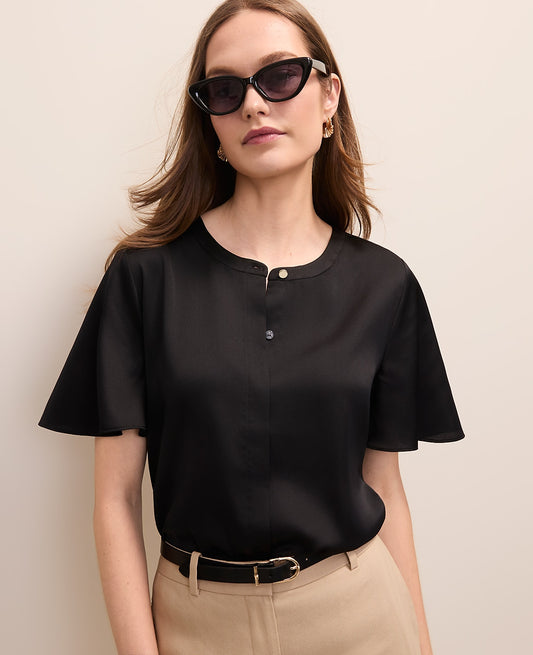 Flutter Sleeve Top in Satin | Vinci Leather
