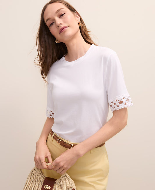 Crochet Trim Relaxed Tee | Vinci Leather