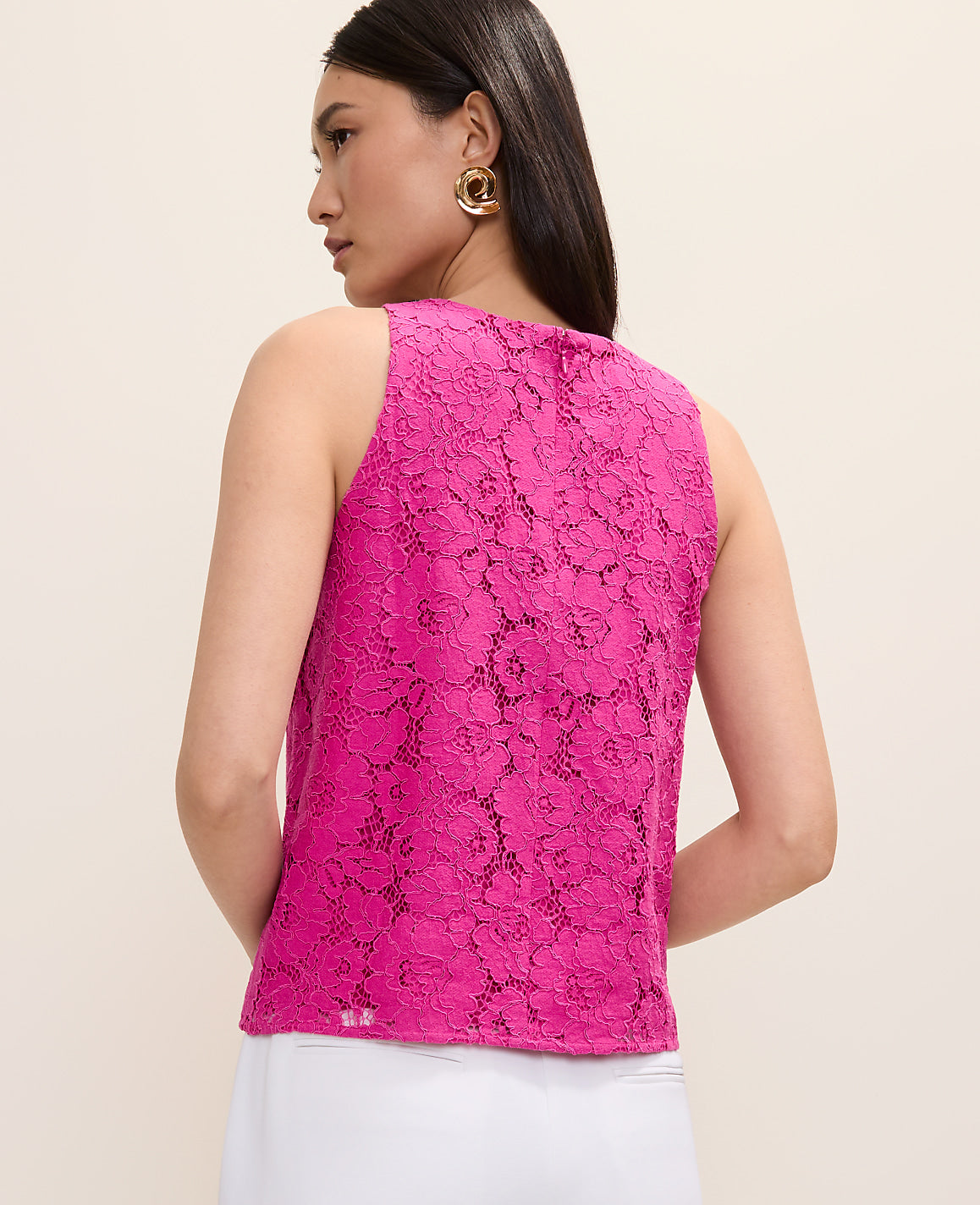 Lace Crew Neck Halter Top | Vinci Leather