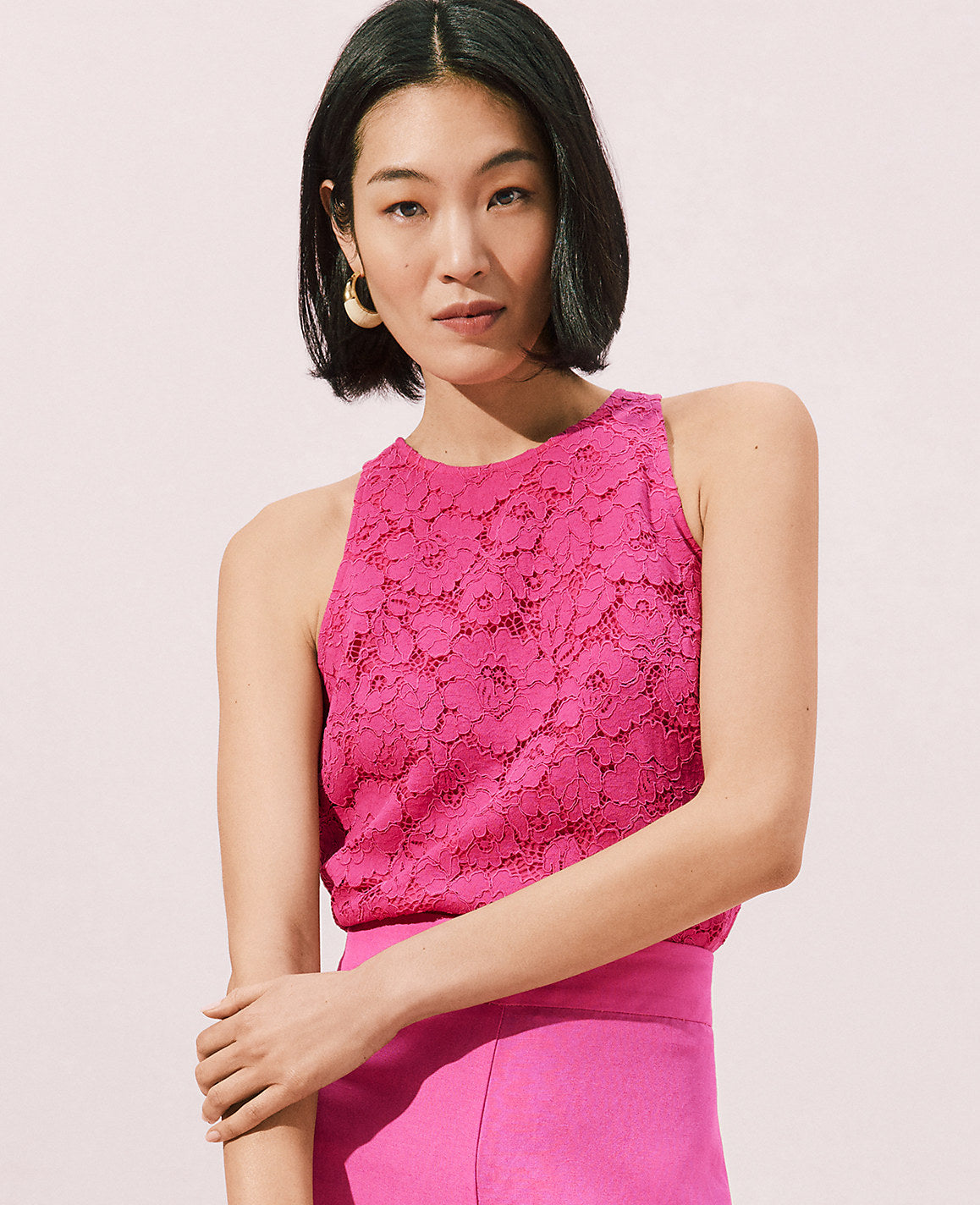 Lace Crew Neck Halter Top | Vinci Leather