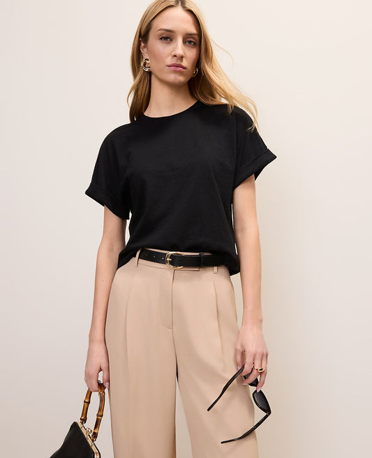 Crew Neck Roll Sleeve Tee | Vinci Leather