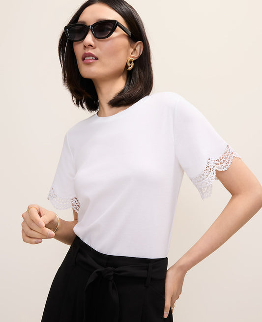 Lace Trim Sleeve Knit Tee | Vinci Leather