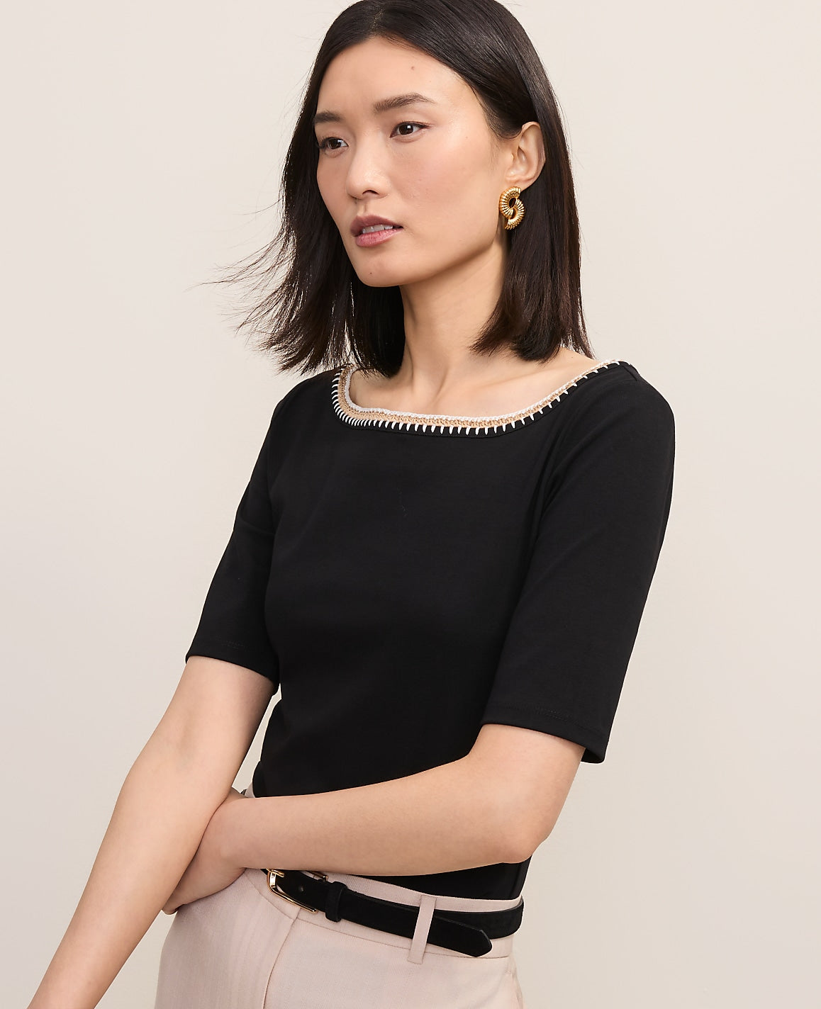Crochet Trim Tee | Vinci Leather