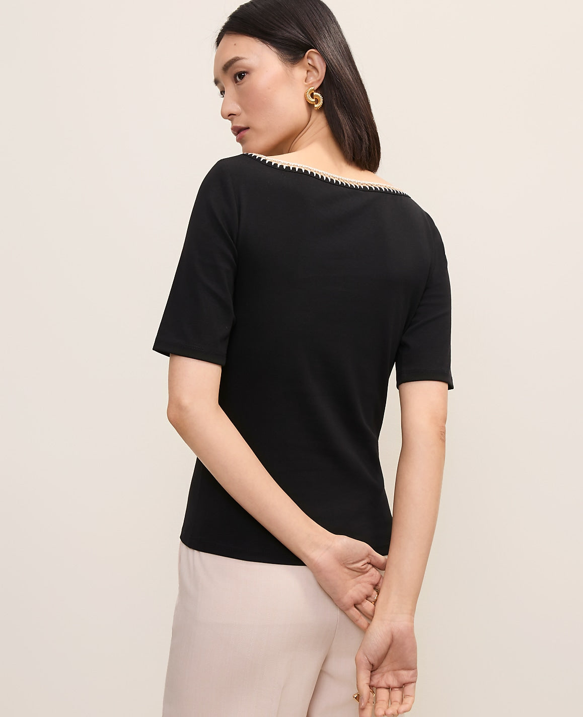 Crochet Trim Tee | Vinci Leather