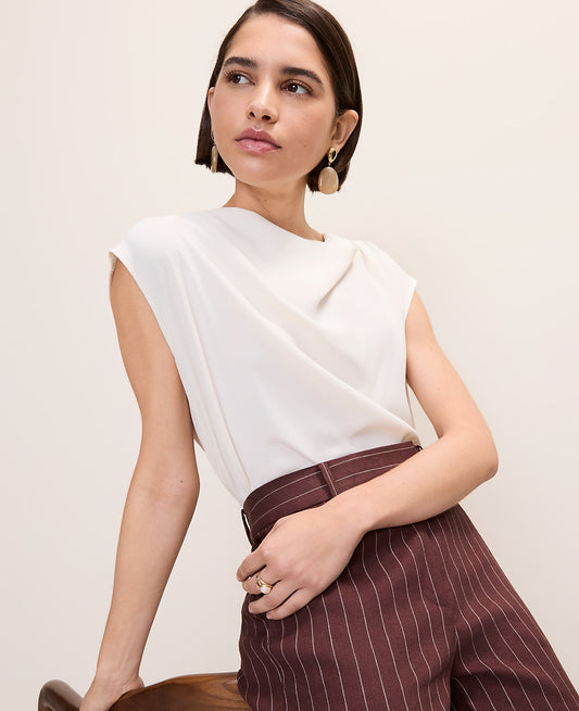 Mixed Media Cowl Neck Top | Vinci Leather