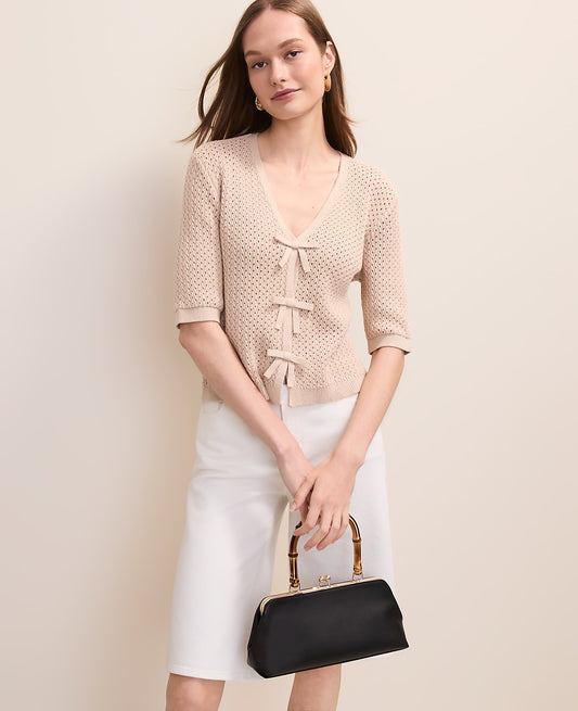 Textured Stitch Bow Cardigan | Vinci Leather