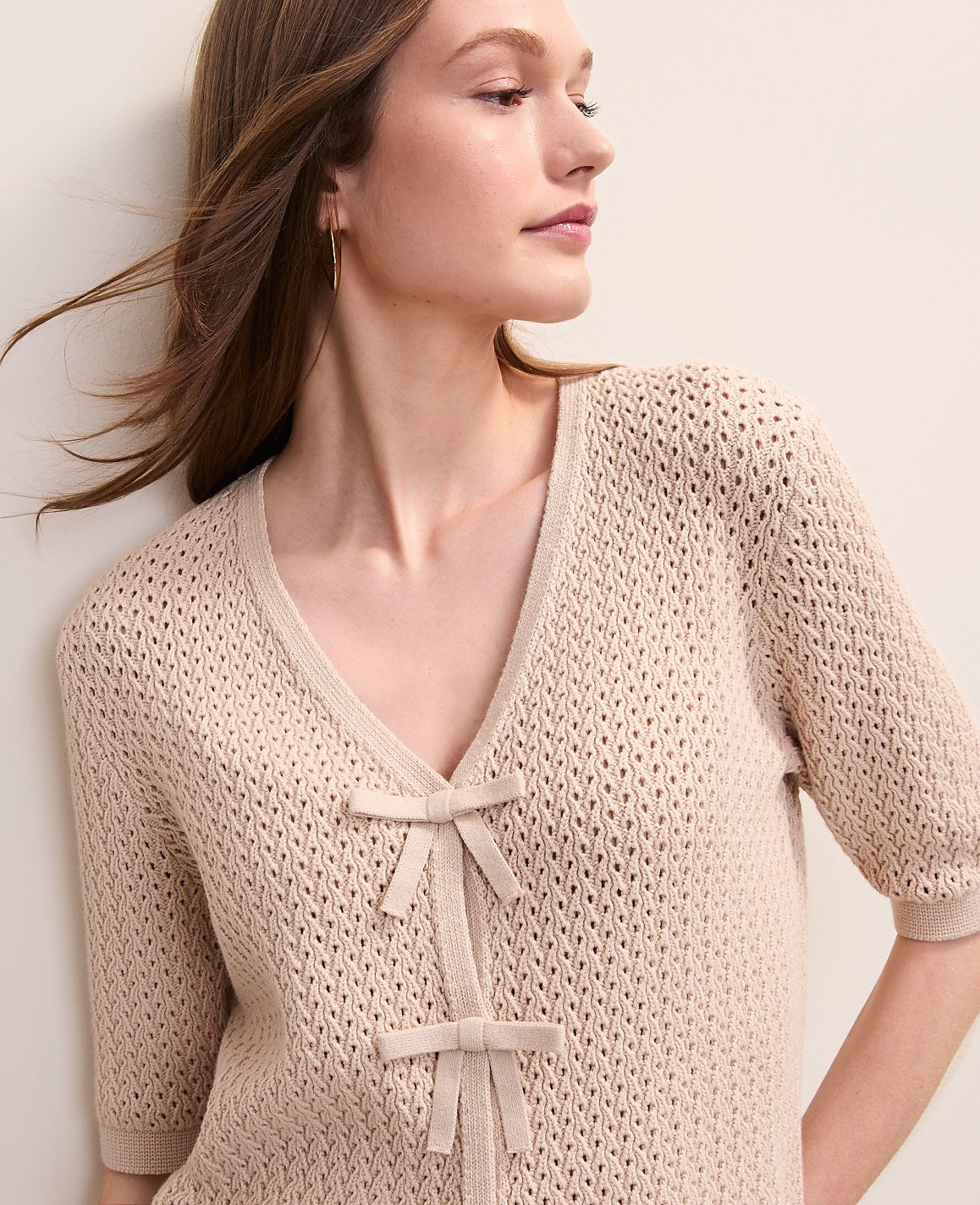 Textured Stitch Bow Cardigan | Vinci Leather