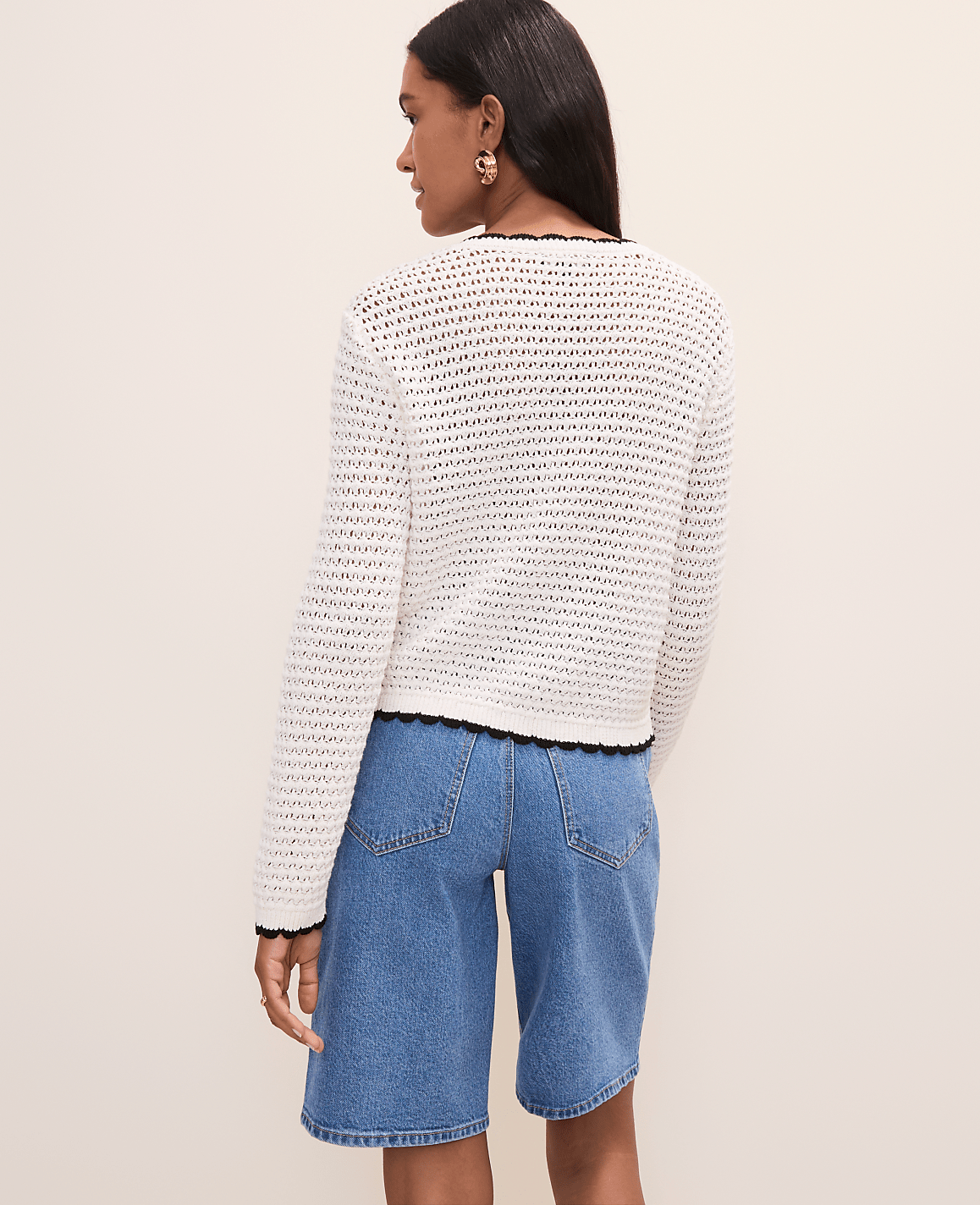 Scalloped Trim Cardigan | Vinci Leather