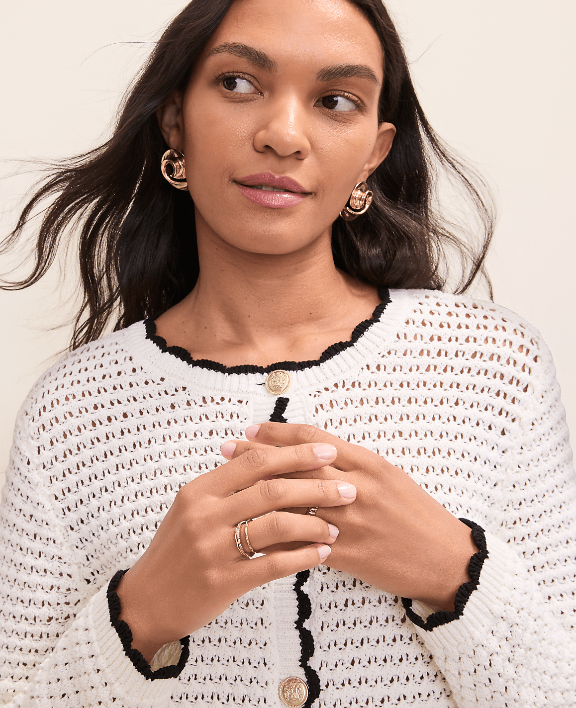 Scalloped Trim Cardigan | Vinci Leather