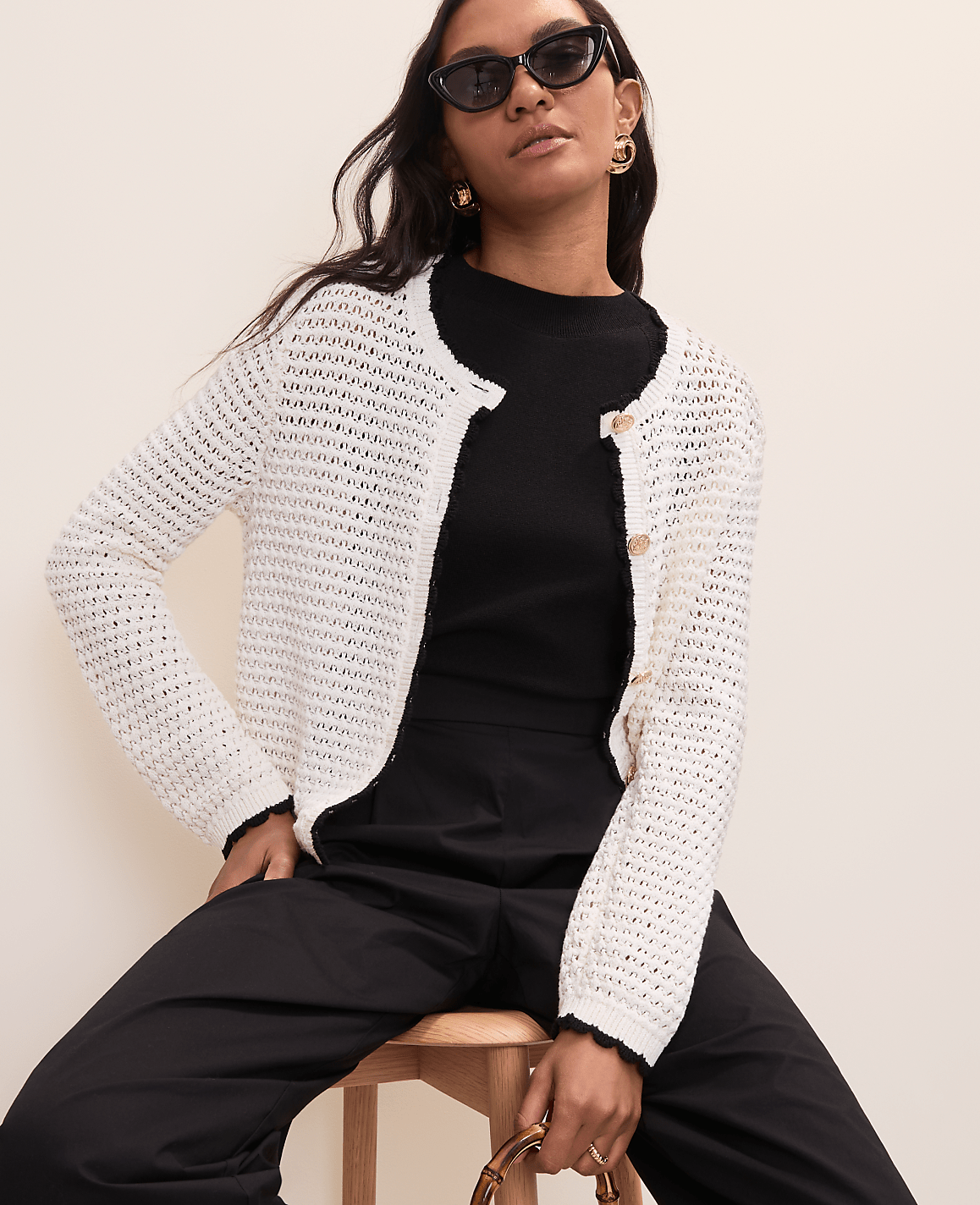 Scalloped Trim Cardigan | Vinci Leather