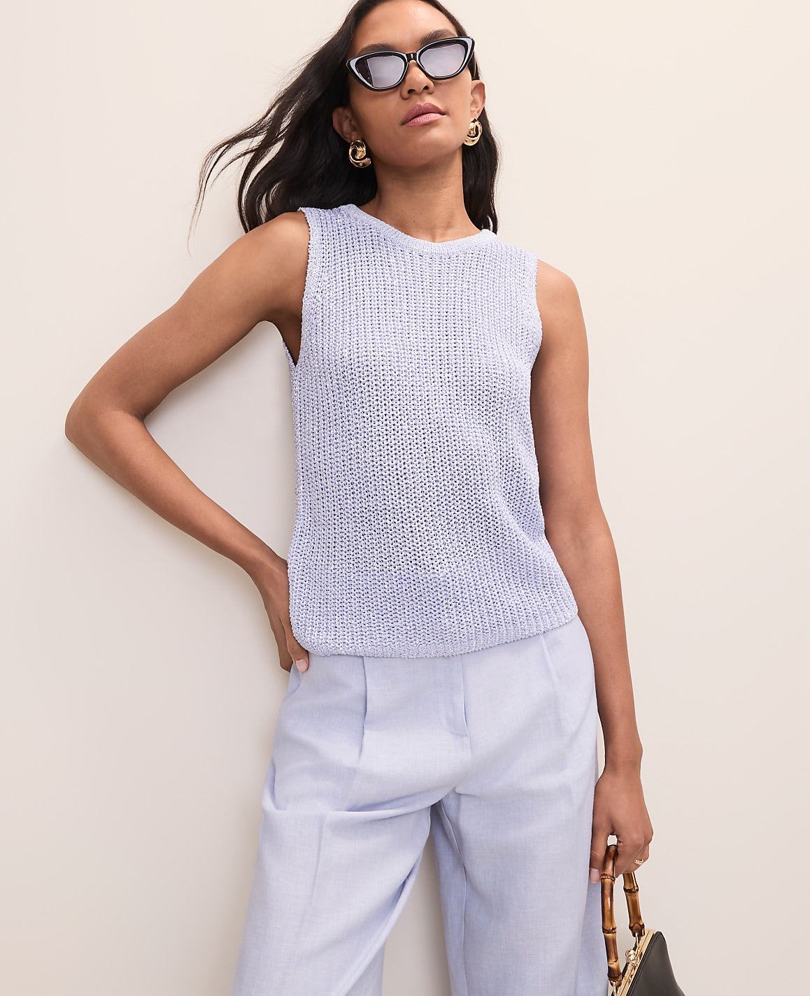 Sequin Metallic Sweater Shell | Vinci Leather