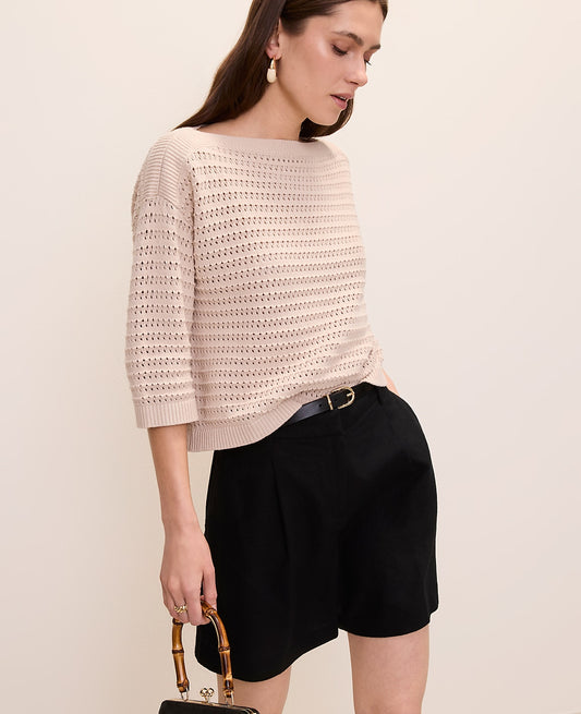Pointelle Boatneck Sweater | Vinci Leather