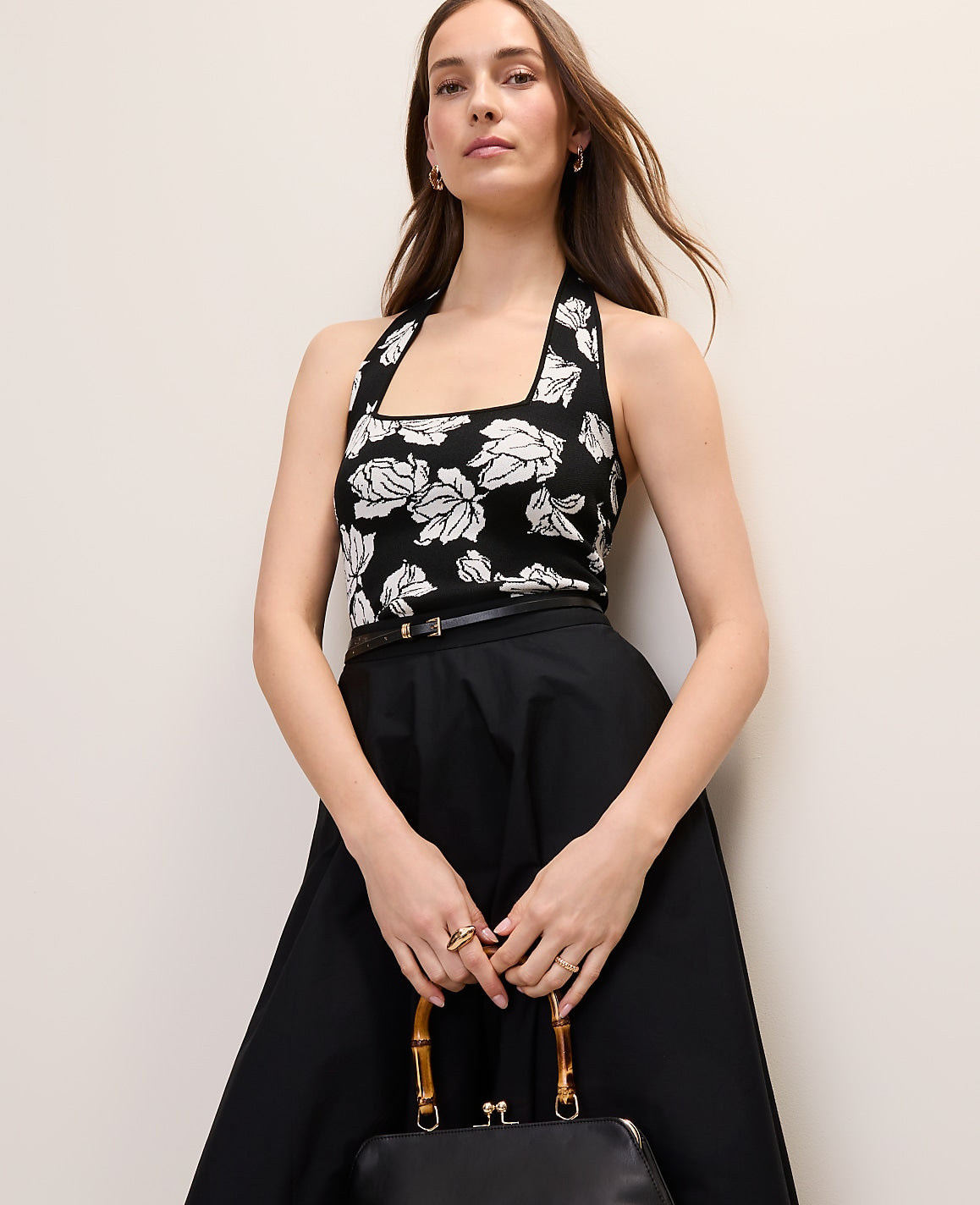 Floral Jacquard Halter Sweater Top | Vinci Leather