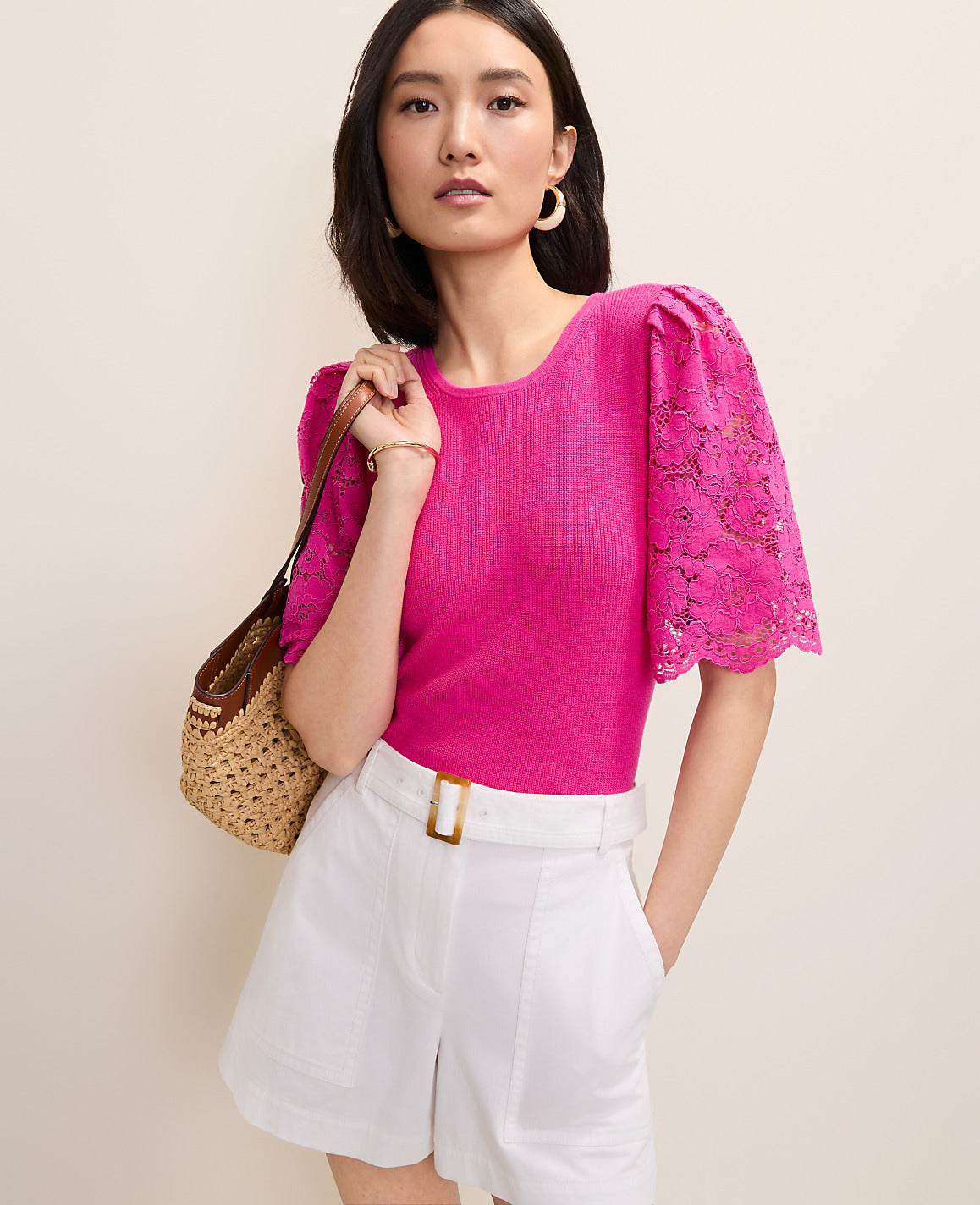 Lace Trimmed Sweater Top | Vinci Leather