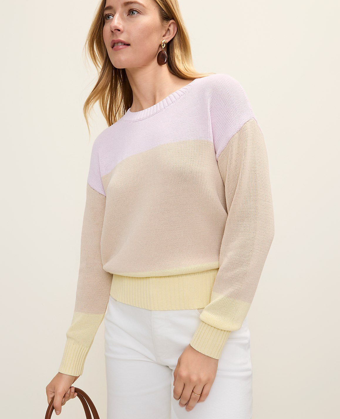 Colorblock Crew Neck Sweater | Vinci Leather