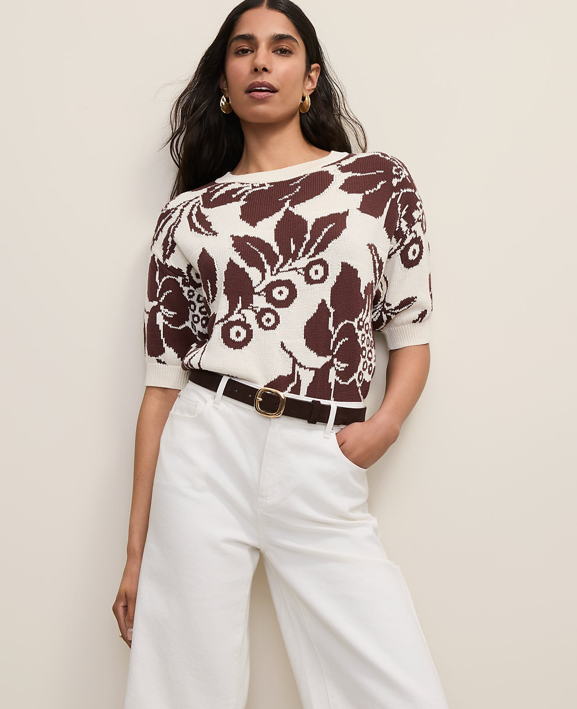 Floral Jacquard Sweater Tee | Vinci Leather