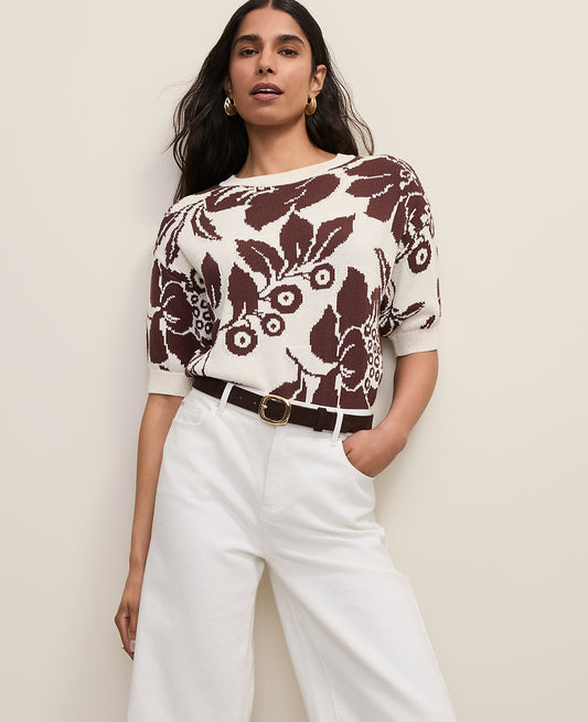 Floral Jacquard Sweater Tee | Vinci Leather