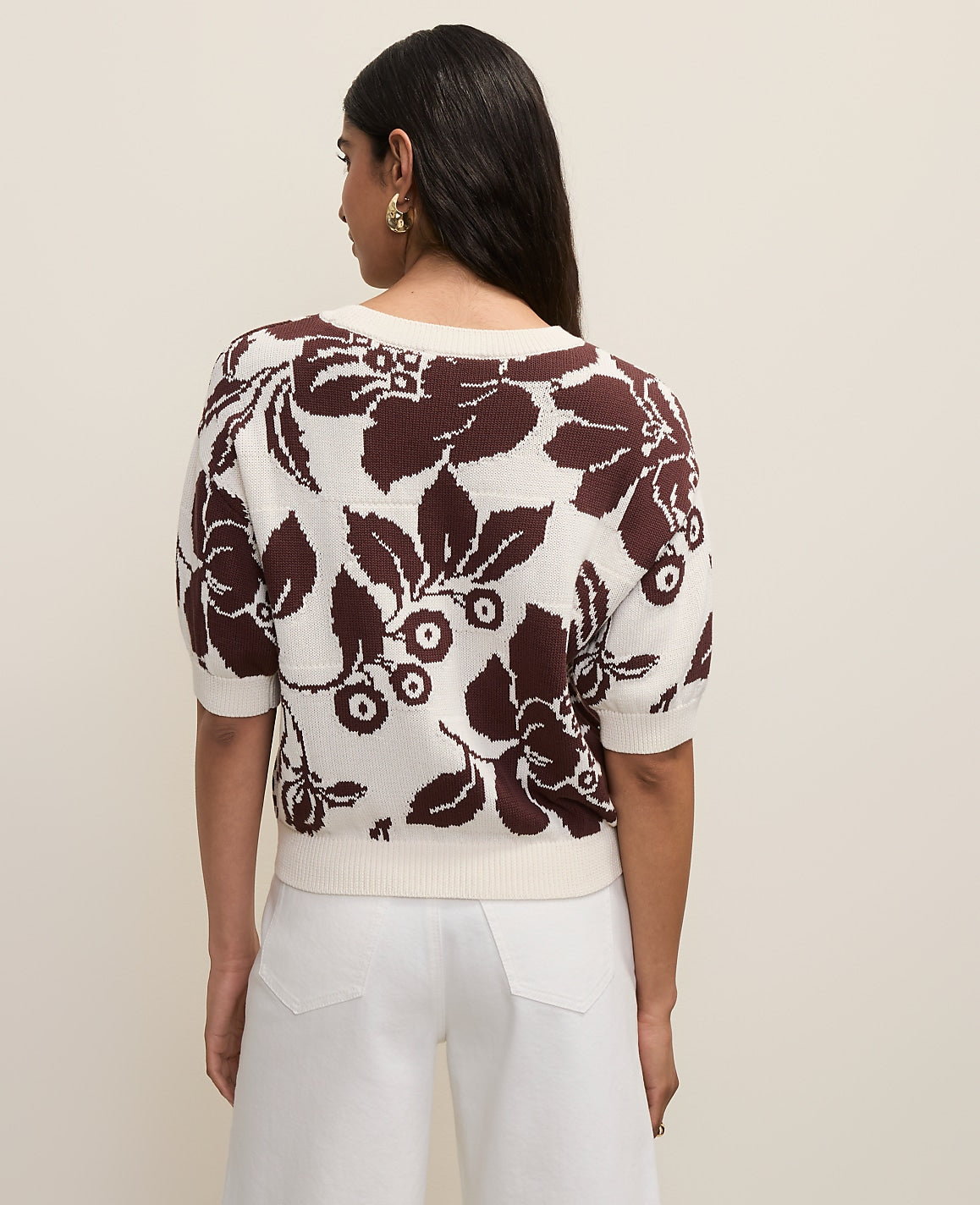 Floral Jacquard Sweater Tee | Vinci Leather
