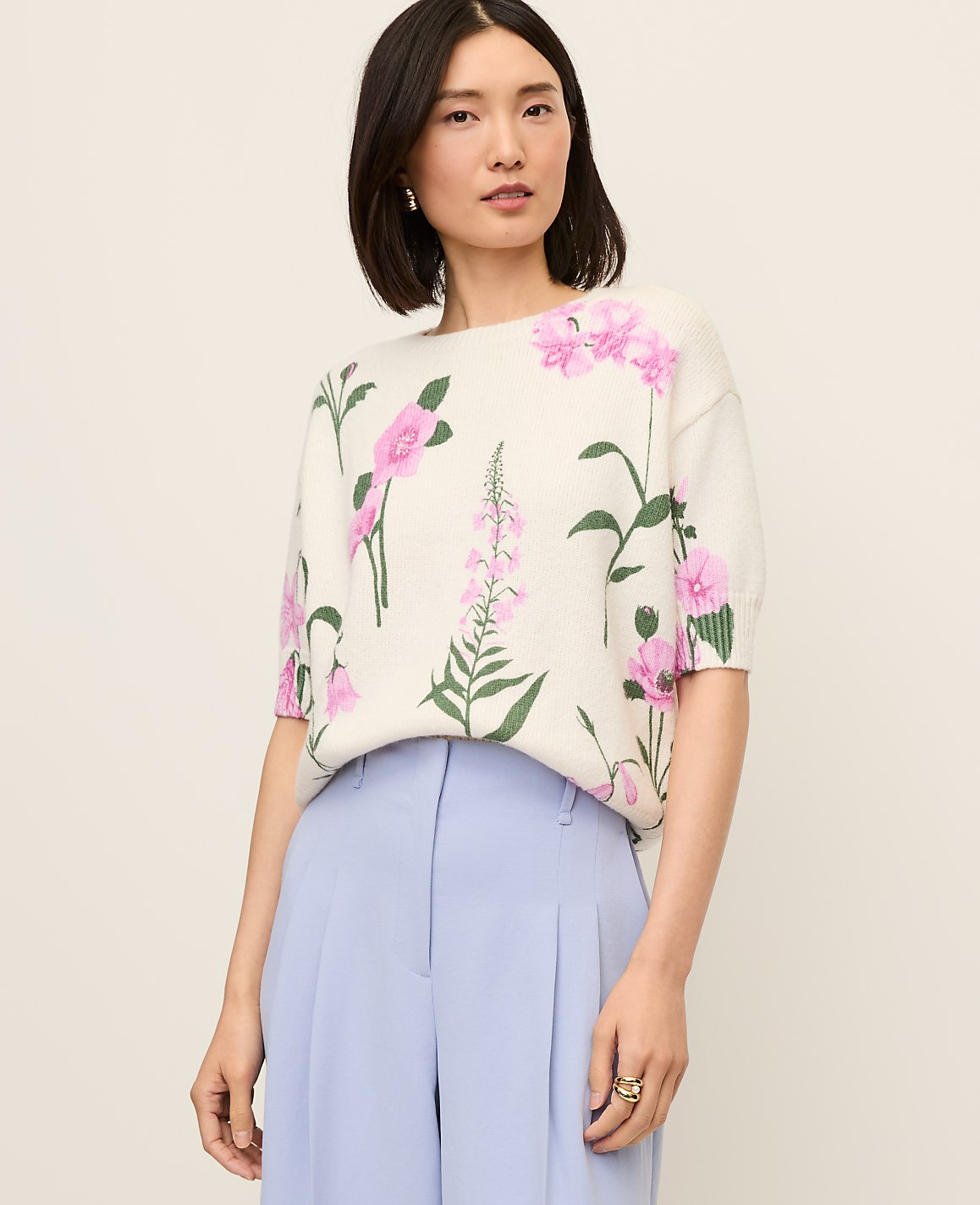 Floral Jacquard Sweater Tee | Vinci Leather