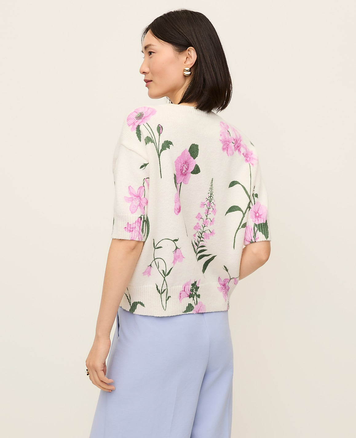 Floral Jacquard Sweater Tee | Vinci Leather