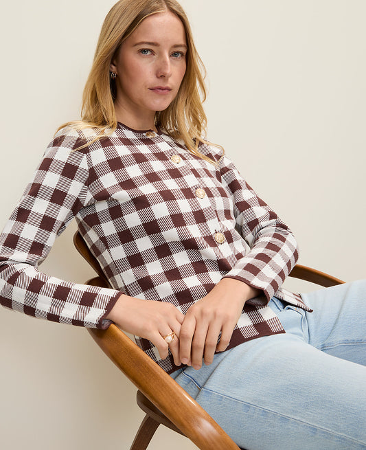 Gingham Jacquard Sweater Jacket | Vinci Leather