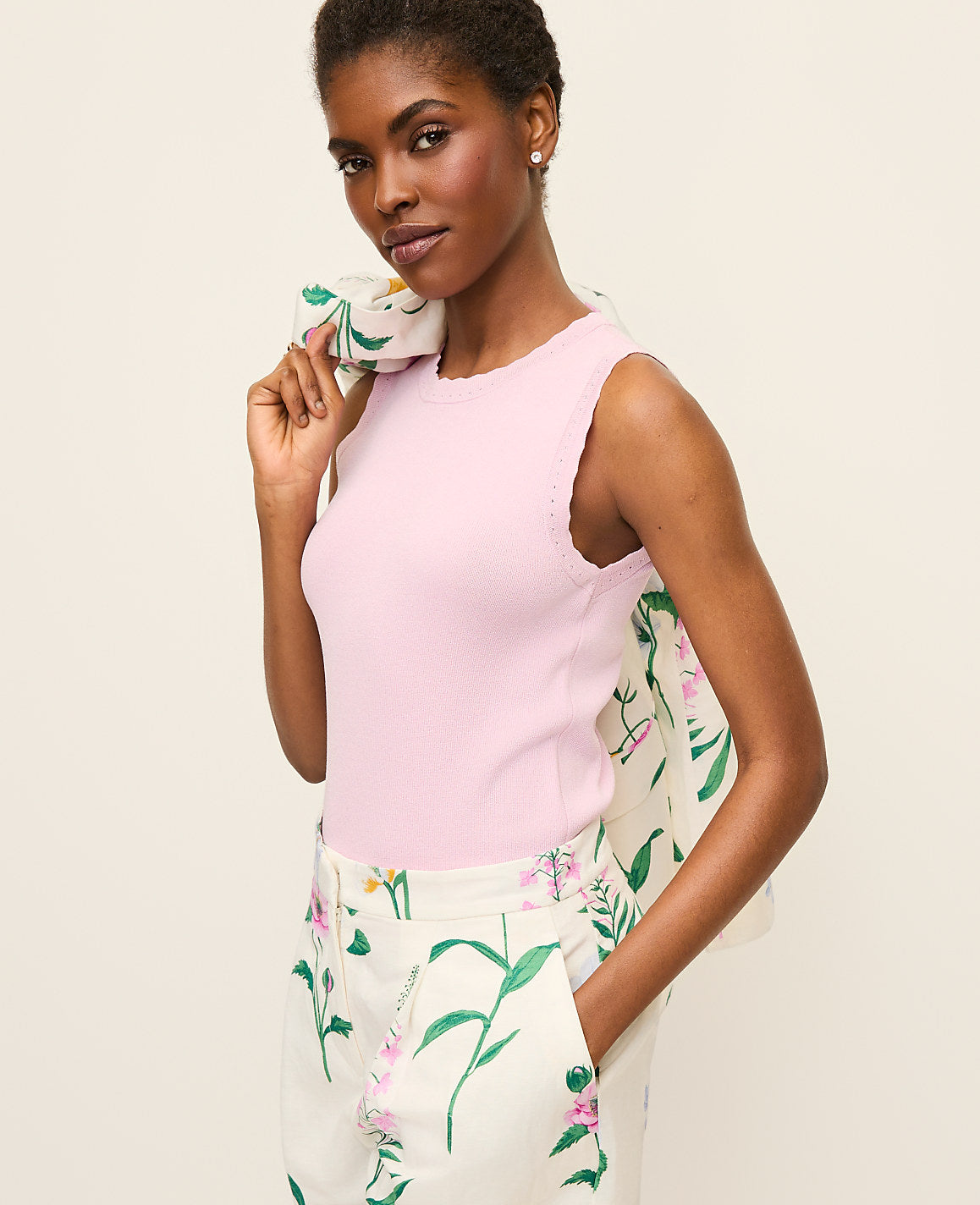 Scallopped Trim Sweater Shell | Vinci Leather