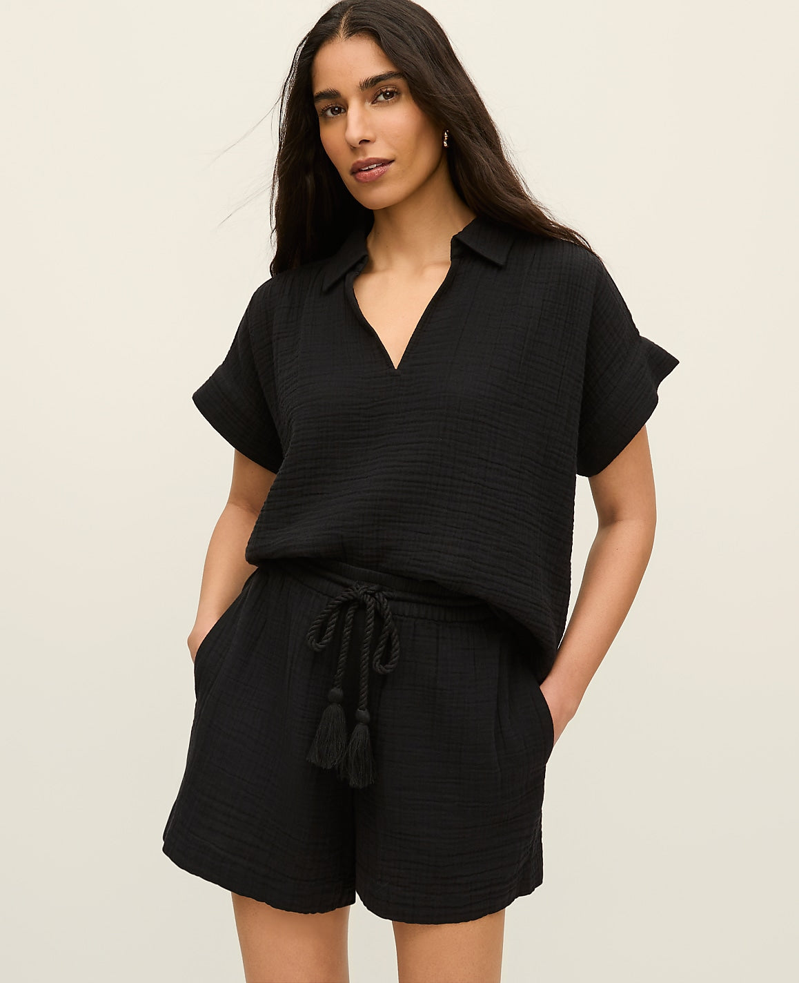 The Pull-On Short in Cotton Gauze | Vinci Leather